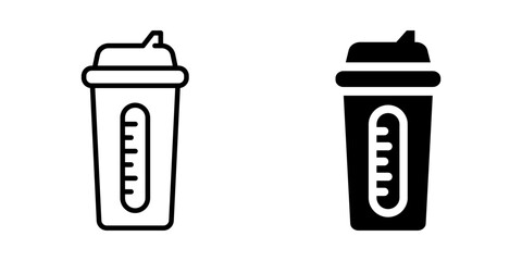 Protein shaker bottle icon with lid. Silhouette and line style.
