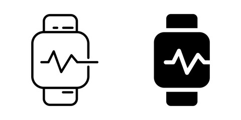 Smartwatch icon with heartbeat monitor. Silhouette and line style.