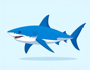 Fototapeta premium A vibrant, cartoon-style depiction of a shark, rendered in shades of blue. Its sharp teeth are visible