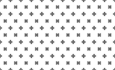 Naklejka premium Seamless black and white floral pattern with small decorative cross shapes, flat vector illustration for repeating background, surface design, wallpaper, textile, wrapping paper
