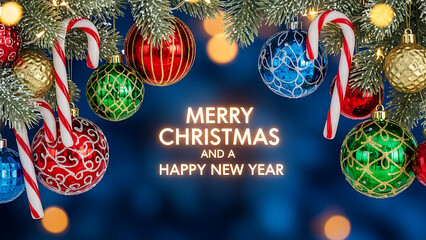 Colorful christmas ornaments and candy canes