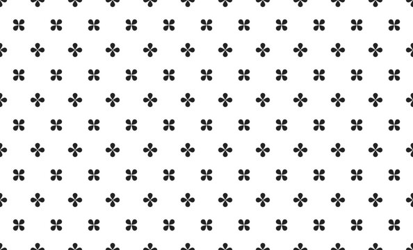 Seamless black and white floral pattern with small decorative cross shapes, flat vector illustration for repeating background, surface design, wallpaper, textile, wrapping paper