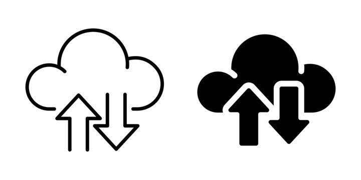 Cloud upload and download icon. Silhouette and line style.