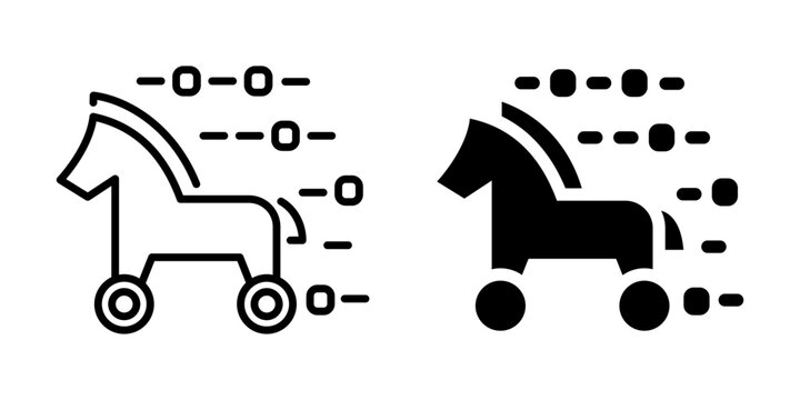 Trojan horse icon for malware or cyber threat. Silhouette and line style.