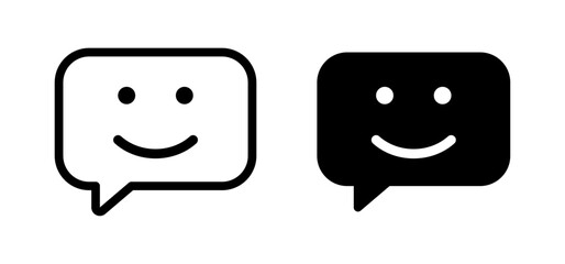 Speech bubble icon with smiling face representing positive feedback, happiness and friendly communication, messaging, customer satisfaction, chat and user interface concept
