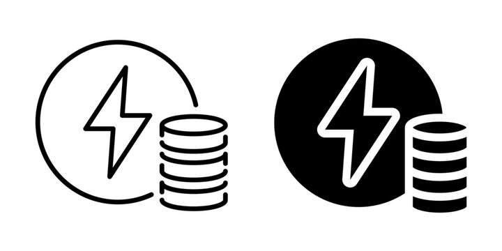 Energy cost icon with lightning and coins. Silhouette and line style.