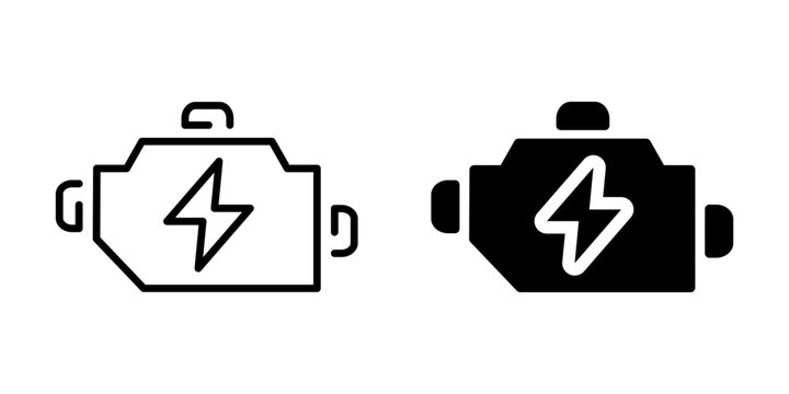 Electric engine icon with power bolt. Silhouette and line style.