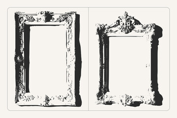 Thin grunge frame with fine ornamental classic relief black and white vector texture, perfect for posters, banners, and retro design.