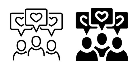 Two people with speech bubbles featuring hearts. Linear and silhouette style.