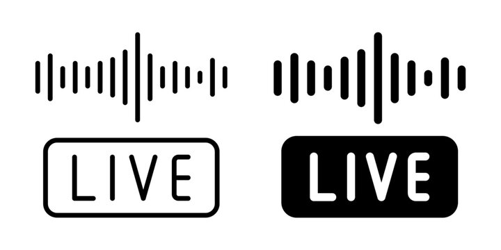 Live broadcast icon with sound waves. Linear and silhouette style.