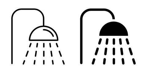 Shower icon with water stream symbol. Linear and silhouette style.