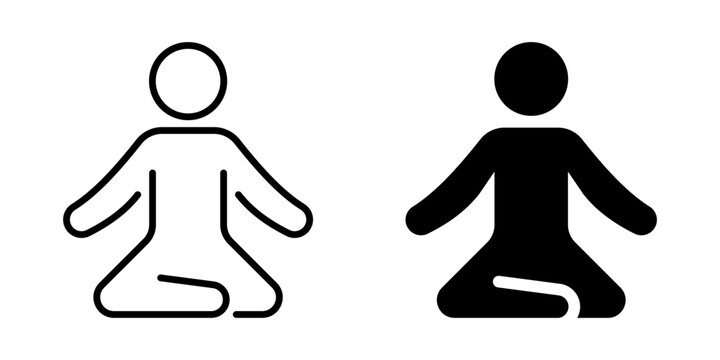 Meditation icon of person sitting cross-legged. Linear and silhouette style.