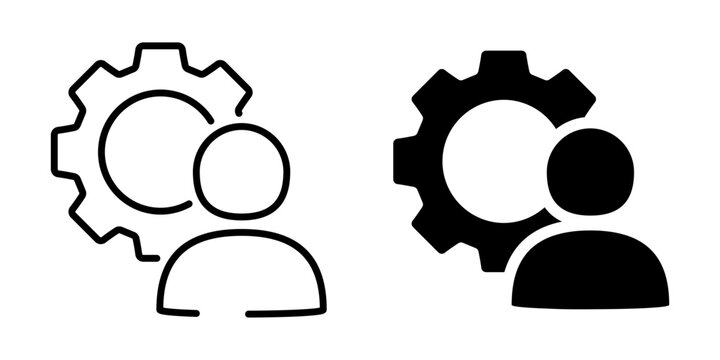 User settings icon with gear and person. Linear and silhouette style.