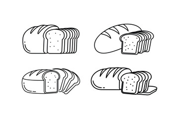 Bread and sliced bread set in line art style vector illustration