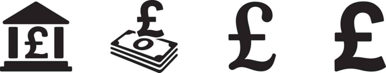 Pound currency icon set collection with money symbols for business, finance, banking and payment design.