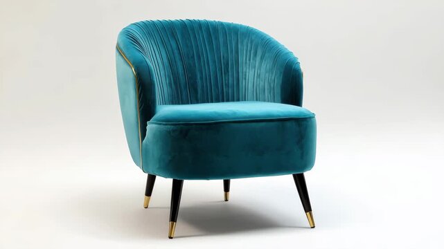 Velvet chair with clean lines and dark wooden legs sits on light background, showcasing modern design suitable for living room or office space