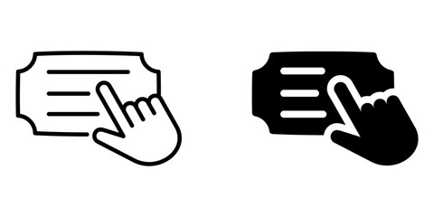 Hand cursor clicking icon set: linear and filled ticket design