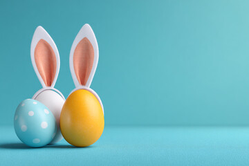 Fototapeta premium cute bunny ears on easter eggs in pastel colors