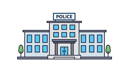 Obraz premium Simple flat design illustration of a police station building exterior with a 