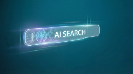 Futuristic AI search bar with glowing brain circuit design