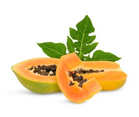 ripe papaya isolated on white background. full depth of field