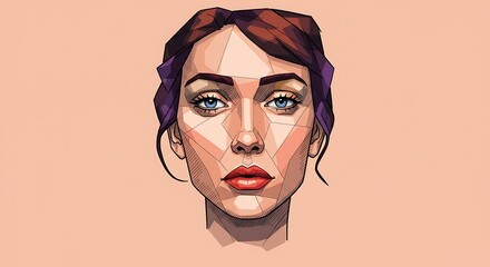 Geometric Portrait of a Woman, Soft Pastel Hues, Digital Art.