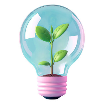 Creative 3d light bulb with growing plant inside for green energy innovation and environmental sustainability concepts