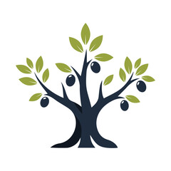 Obraz premium Stylized Olive Tree Vector Logo - Modern Nature Icon with Fruit