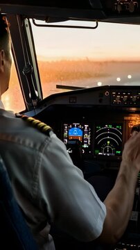 A Pilot's Journey: Navigating the Skies from Takeoff to Landing, Capturing the Precision and Skill Required in Aircraft Control at Dusk.