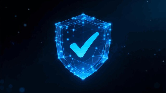 Blue glowing shield with checkmark
