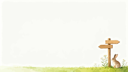 Rabbit near wooden signpost © Scuti