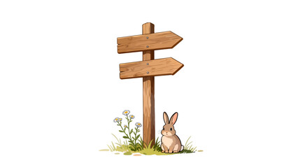 Rabbit by wooden signpost © Scuti