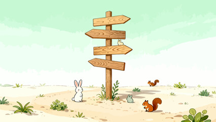 Animals near wooden signpost © Scuti