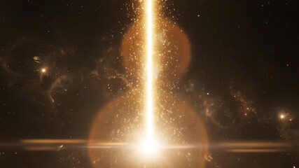 Golden beam light burst space particles lens flare glowing column cosmic explosion radiant core nebula star field particle trail cinematic lighting golden nebula stream radial smoke trail space dust - Powered by Adobe