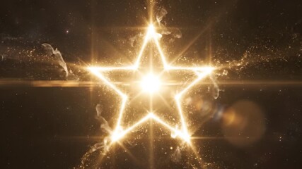 Golden glowing starburst formed by sparkling light smoke trails radiant flare center creating warm glitter lens flare dramatic cosmic sparkle glowing gold spark light burst celebration festive - Powered by Adobe