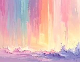 Abstract painting with layered brushstrokes mimicking a cascading waterfall of pastel colors