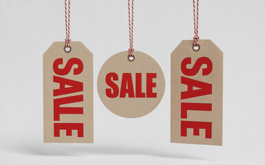 Hanging Cardboard Sale Tags with Red Text for Discount Promotion