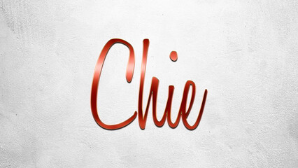 Red 3D text effect of Japanese name Chie on silver background.