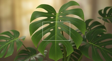 Lush Monstera Leaf Close-Up - Vibrant Green Foliage with Natural Window Light.