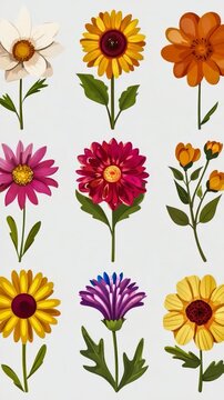 Video A bouquet of colorful flowers arranged neatly on a white surface, suitable for decoration and design projects