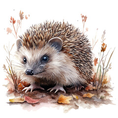 Hedgehog Crawling Slowly, charming watercolor clipart, isolated on a white background. © zenvor