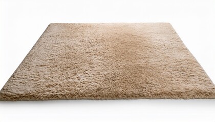 high quality plush beige rectangular carpet with a detailed soft texture perfect for modern home interiors on white background cut out home decor front view