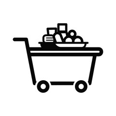Black and white shopping cart with fruits and vegetables grocery