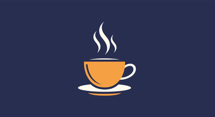 Obraz premium Minimalist hot coffee cup with steam icon set against a deep blue background for cafes and breakfast themes.