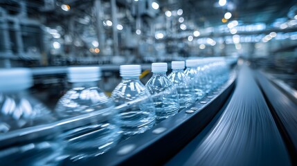 Bottled Water Production Line - Automated Process in a Modern Factory Environment.