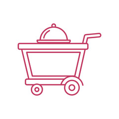 Red outline of shopping cart with handle and wheels on white background
