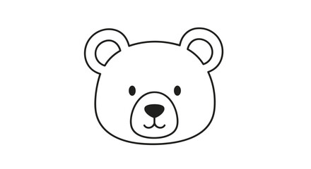 Obraz premium An adorable and simple black outline illustration of a cute teddy bear face, perfect for coloring books, nursery decor, and children's designs.