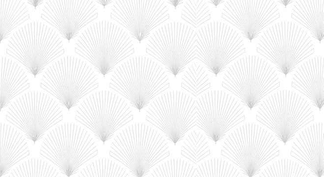 An elegant and sophisticated Art Deco seamless pattern featuring delicate silver fan shapes, creating a luxurious and geometric background design.