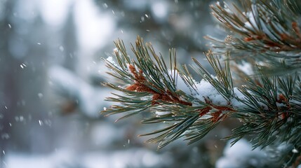 Close Up of Frozen Pine Needles Covered in White Hoarfrost