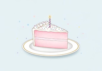 Delicious Birthday Cake Slice on a White Plate.